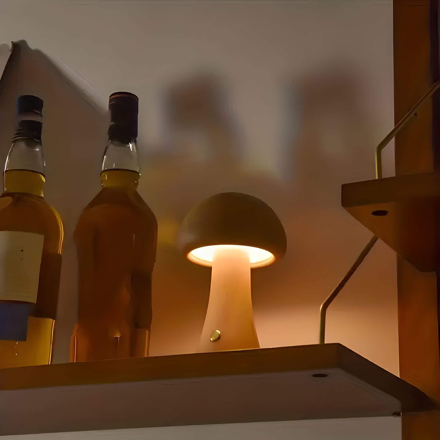 Tafellamp – Paddenstoelvorm – Houten voet – Sfeerverlichting