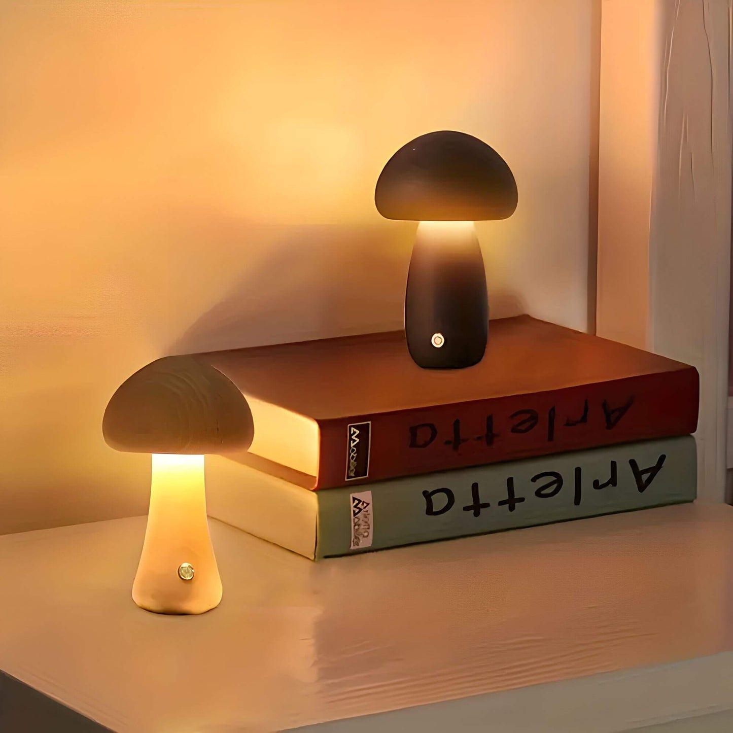 Tafellamp – Paddenstoelvorm – Houten voet – Sfeerverlichting