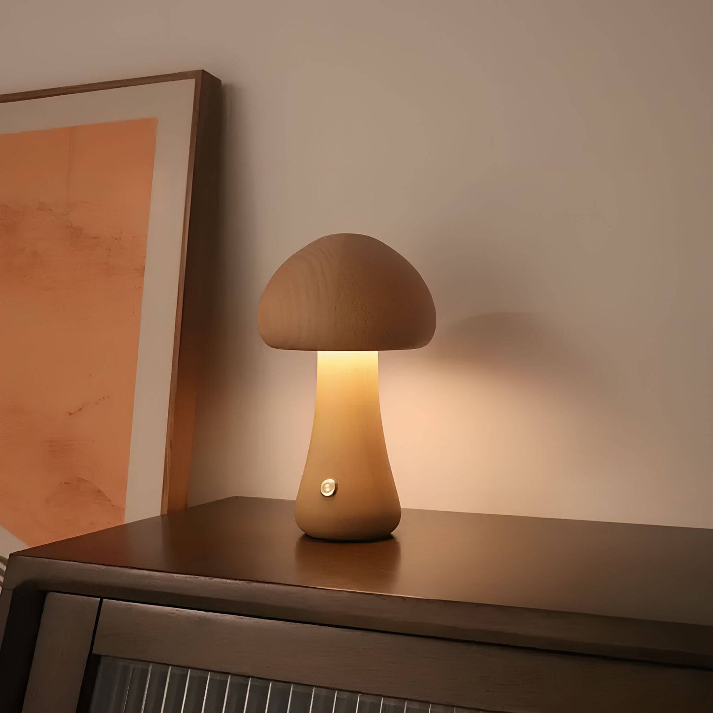 Tafellamp – Paddenstoelvorm – Houten voet – Sfeerverlichting