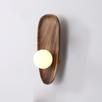 Wandlamp – Houten basis – Witte bol – Modern design voor woonkamer