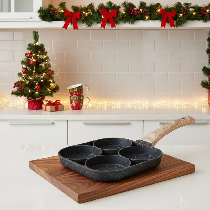 Koekenpan met 4 Compartimenten – Non-stick Coating – Voor Eieren en Pannenkoeken