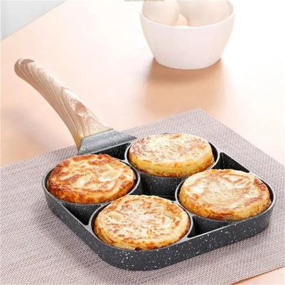 Koekenpan met 4 Compartimenten – Non-stick Coating – Voor Eieren en Pannenkoeken