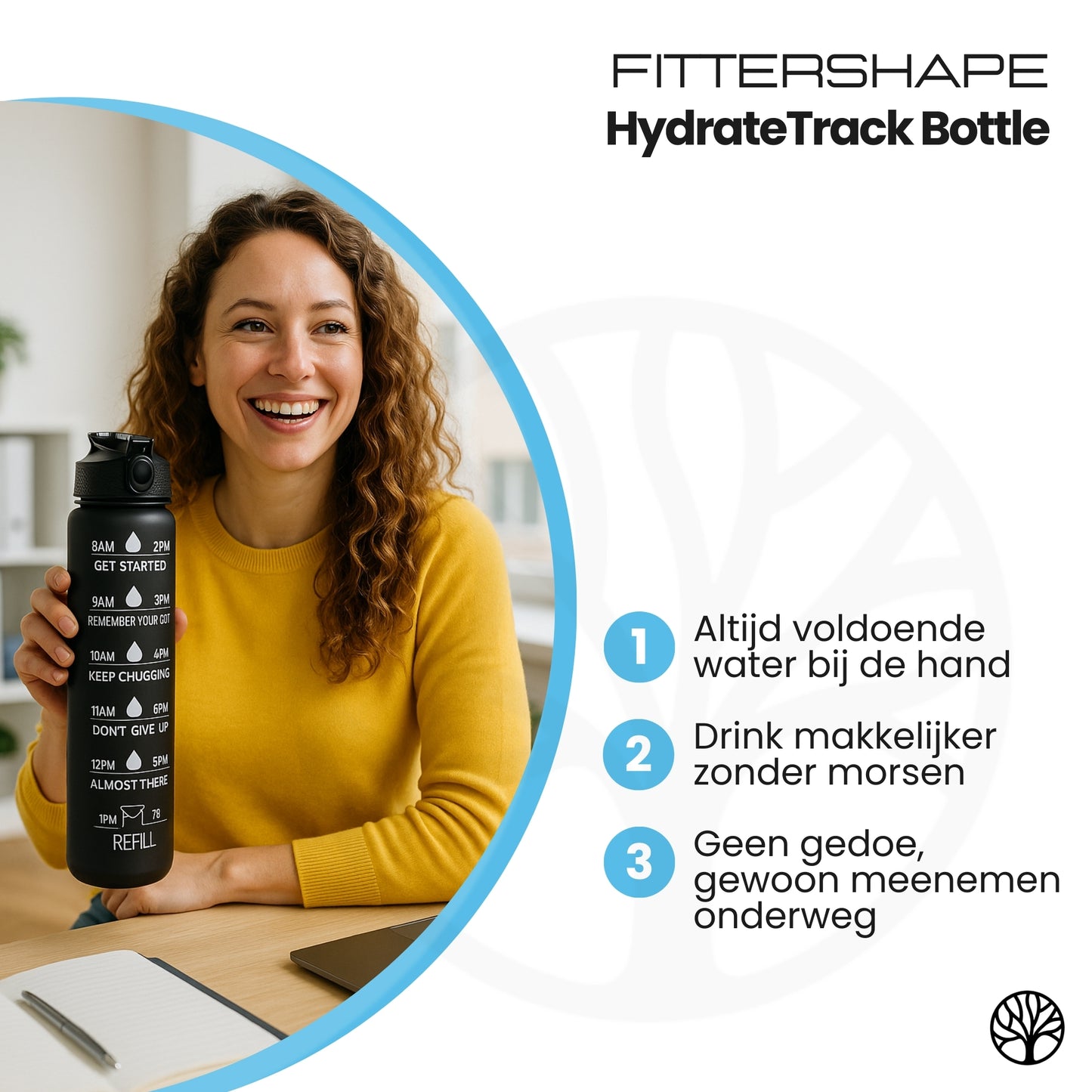 HydrateTrack Bottle | Waterfles Met Tijdlijn – Voor Dagelijks Gebruik
