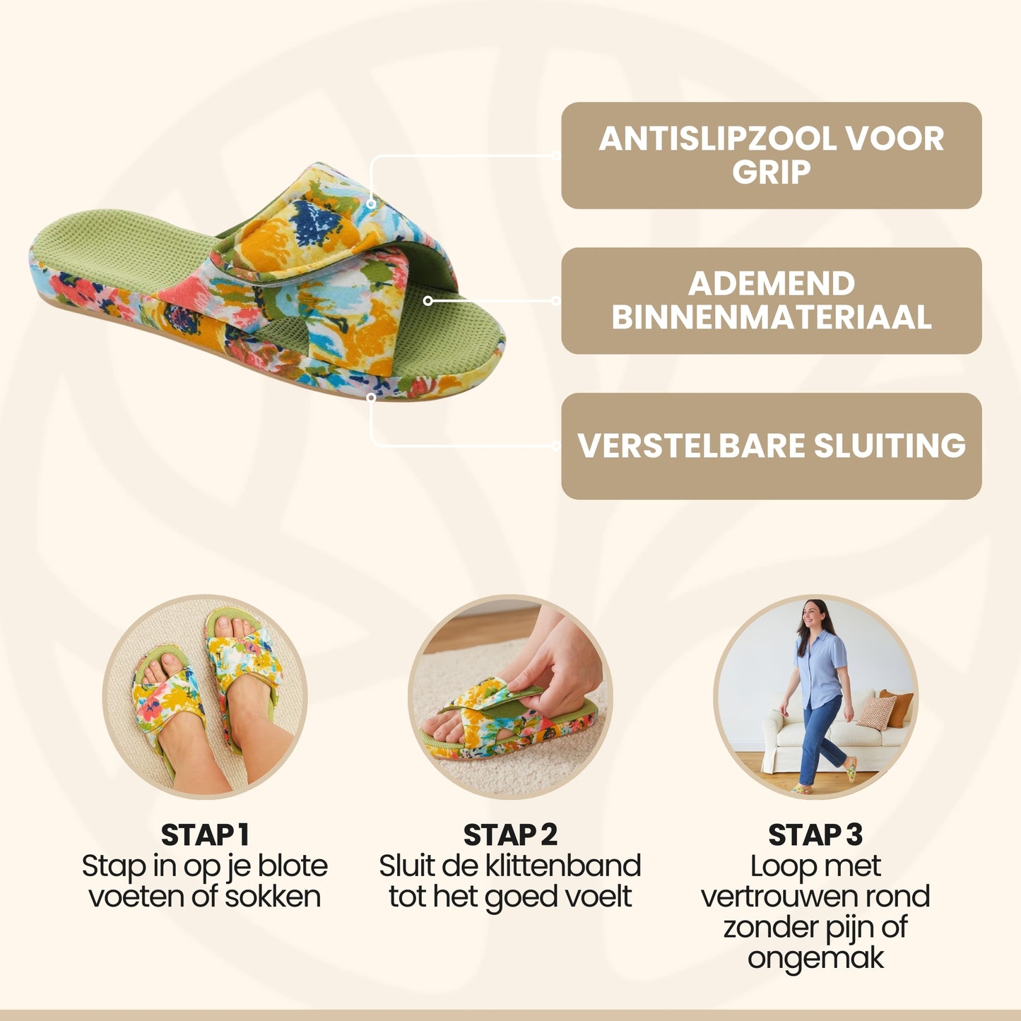 FloralEase Slippers | Orthopedisch Comfort – Voor Thuisgebruik