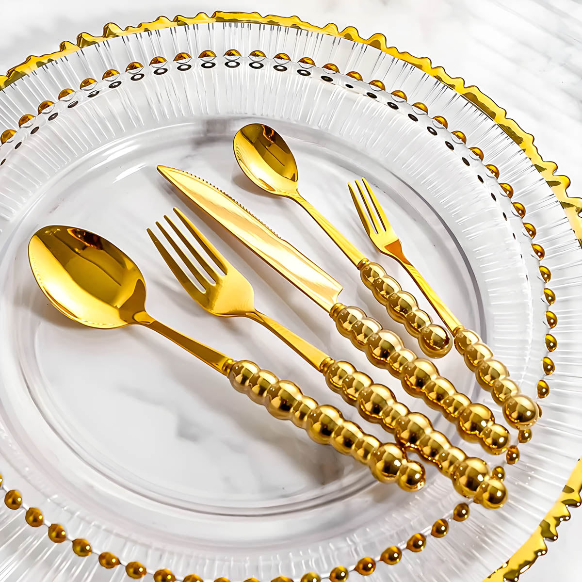 Bestekset met Parels – Elegante Handgrepen – RVS – Voor Diner of Feest