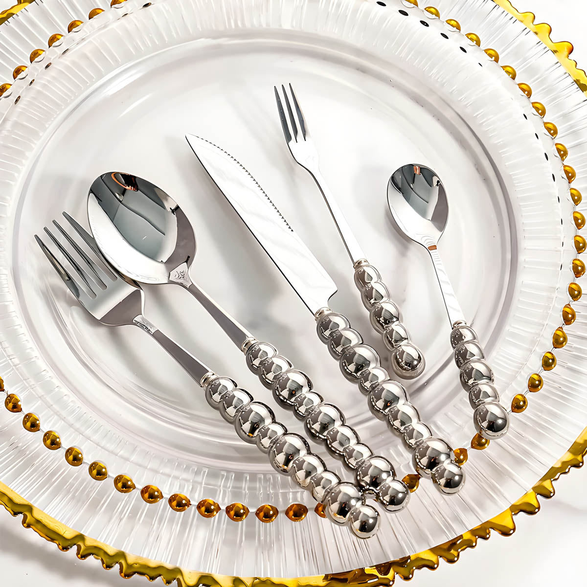 Bestekset met Parels – Elegante Handgrepen – RVS – Voor Diner of Feest