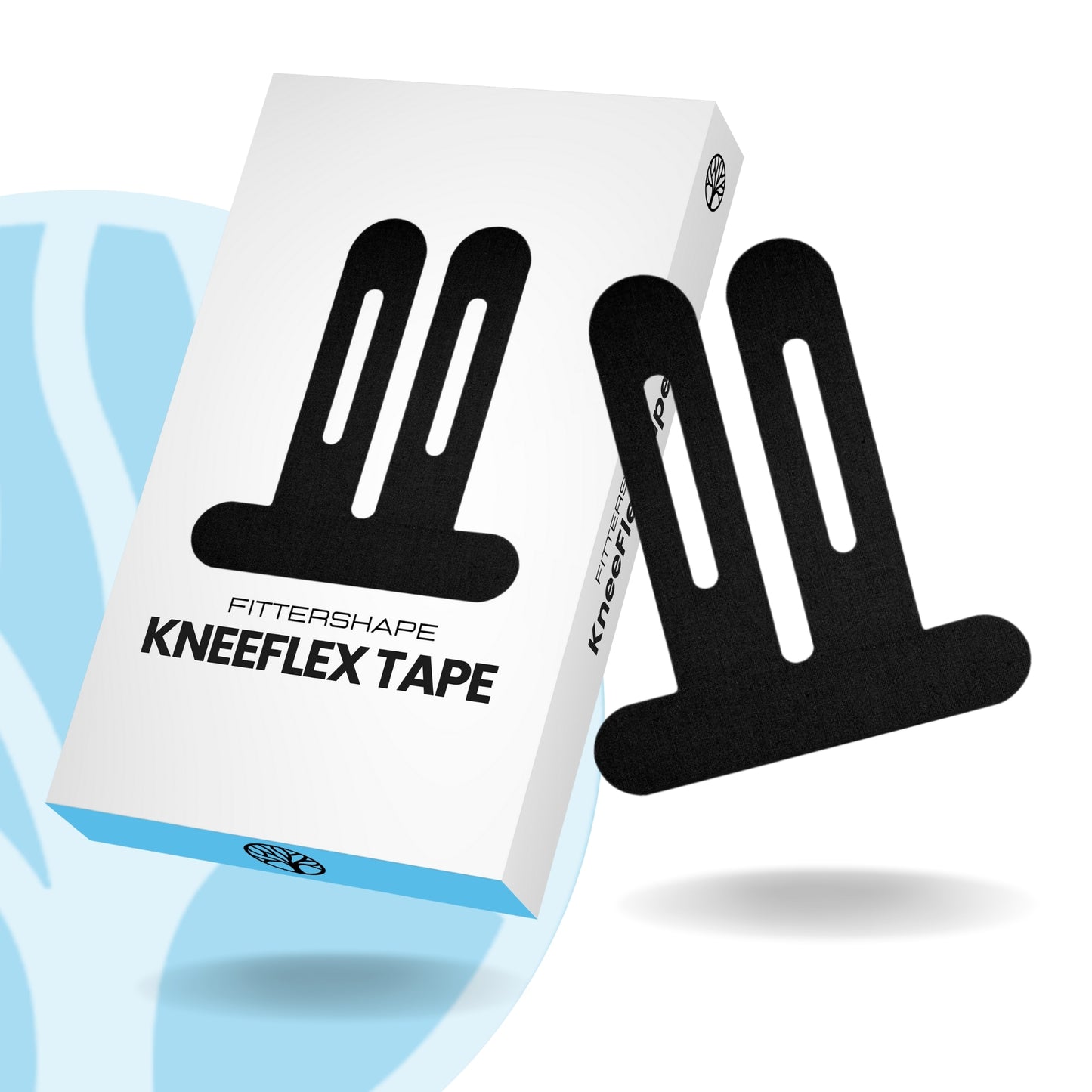 Fittershape KneeFlex Tape verpakking met twee voorgevormde kinesiologie tapes voor knieondersteuning