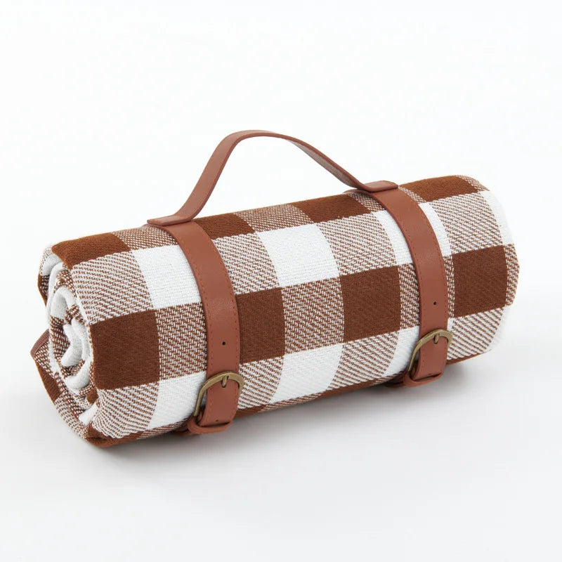 Picknickdeken – Geruit Design – Met Handvat en Lederen Riempjes