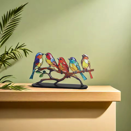 Kleurige Vogelbeeld – Gebeitst Metaalontwerp – Gedetailleerd handwerk – Voor interieurdecoratie