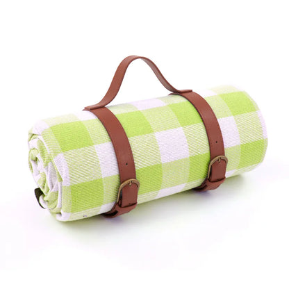 Picknickdeken – Geruit Design – Met Handvat en Lederen Riempjes