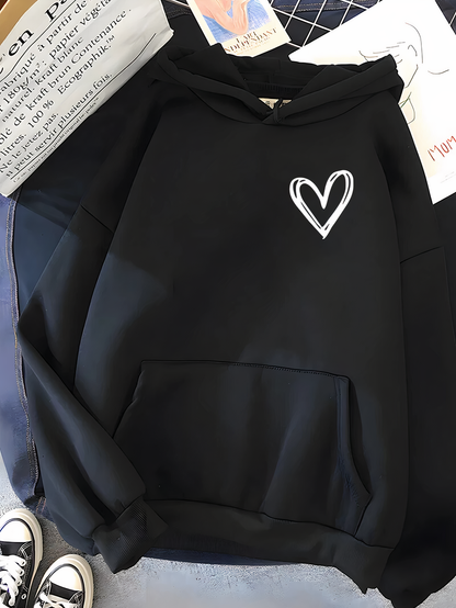 Hoodie Dames – Hart Print – Zachte stof – Voor casual outfits