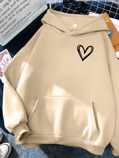 Hoodie Dames – Hart Print – Zachte stof – Voor casual outfits