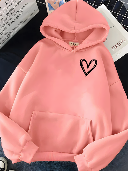 Hoodie Dames – Hart Print – Zachte stof – Voor casual outfits