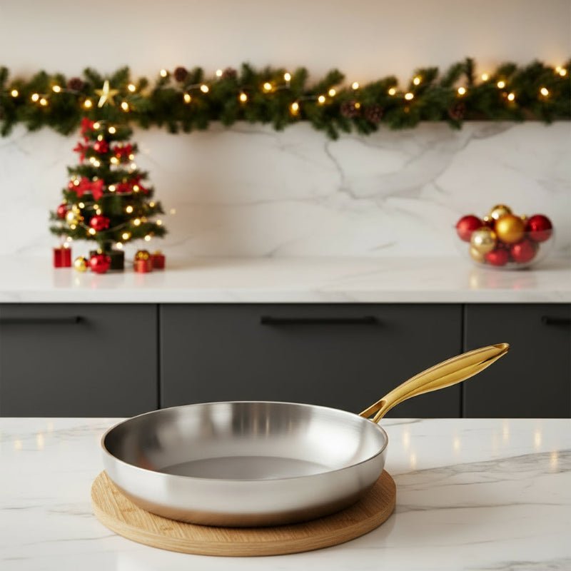 Roestvrijstalen Wokpan – Met Gouden Handgreep – Geschikt voor Gasfornuis