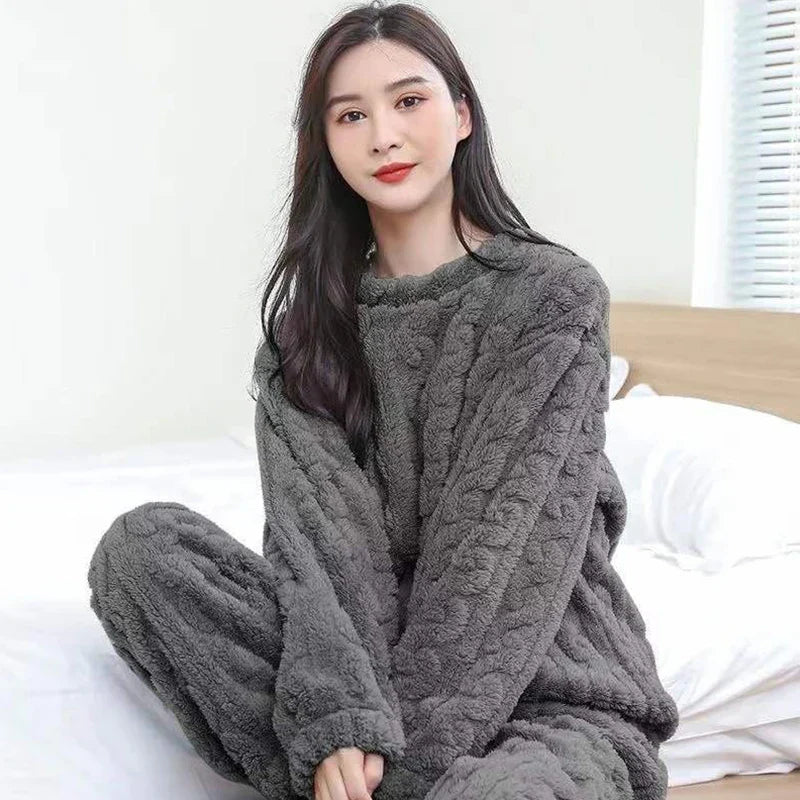 Dames 2-Delige Pyjama Set - Lange Mouwen Top met Bijpassende Broek