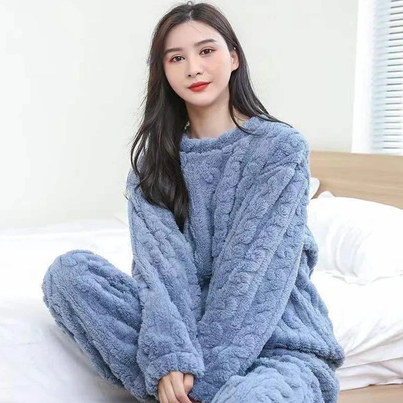 Dames 2-Delige Pyjama Set - Lange Mouwen Top met Bijpassende Broek