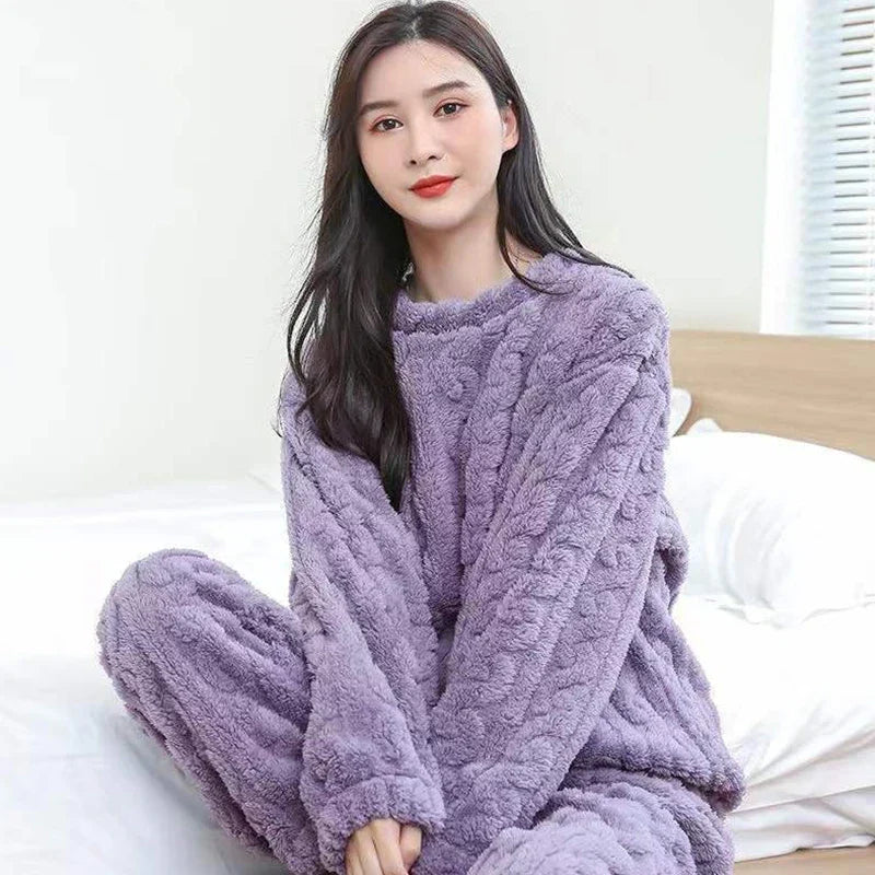 Dames 2-Delige Pyjama Set - Lange Mouwen Top met Bijpassende Broek