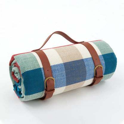 Picknickdeken – Geruit Design – Met Handvat en Lederen Riempjes