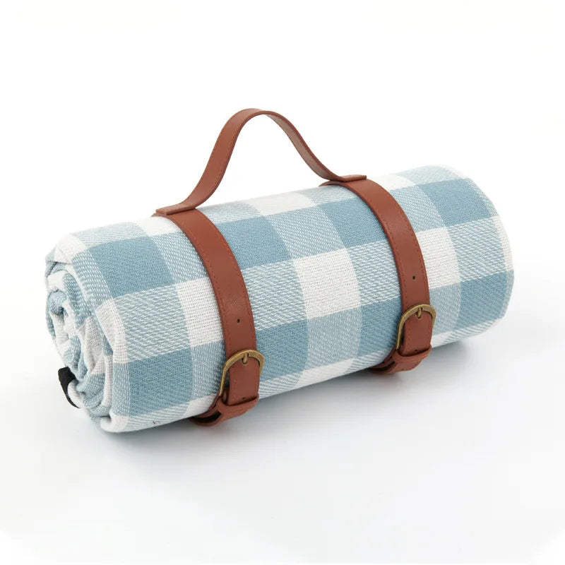 Picknickdeken – Geruit Design – Met Handvat en Lederen Riempjes