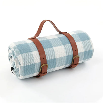 Picknickdeken – Geruit Design – Met Handvat en Lederen Riempjes