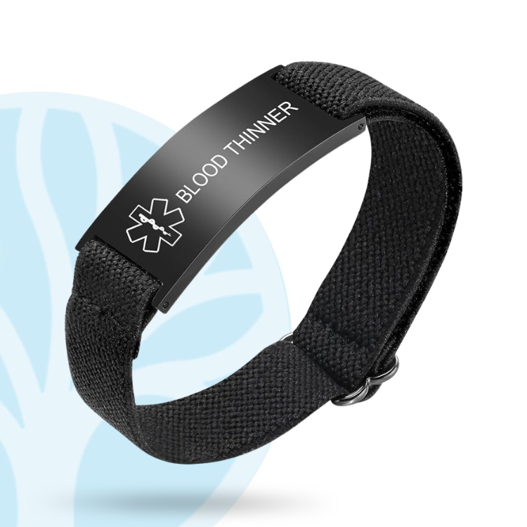 Fittershape Blood Thinner Medical Alert Bracelet – zwart voor heren