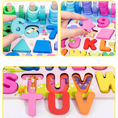 Educatief Houten Puzzelspel – Cijfers, Vormen en Dieren – Voor Kinderen