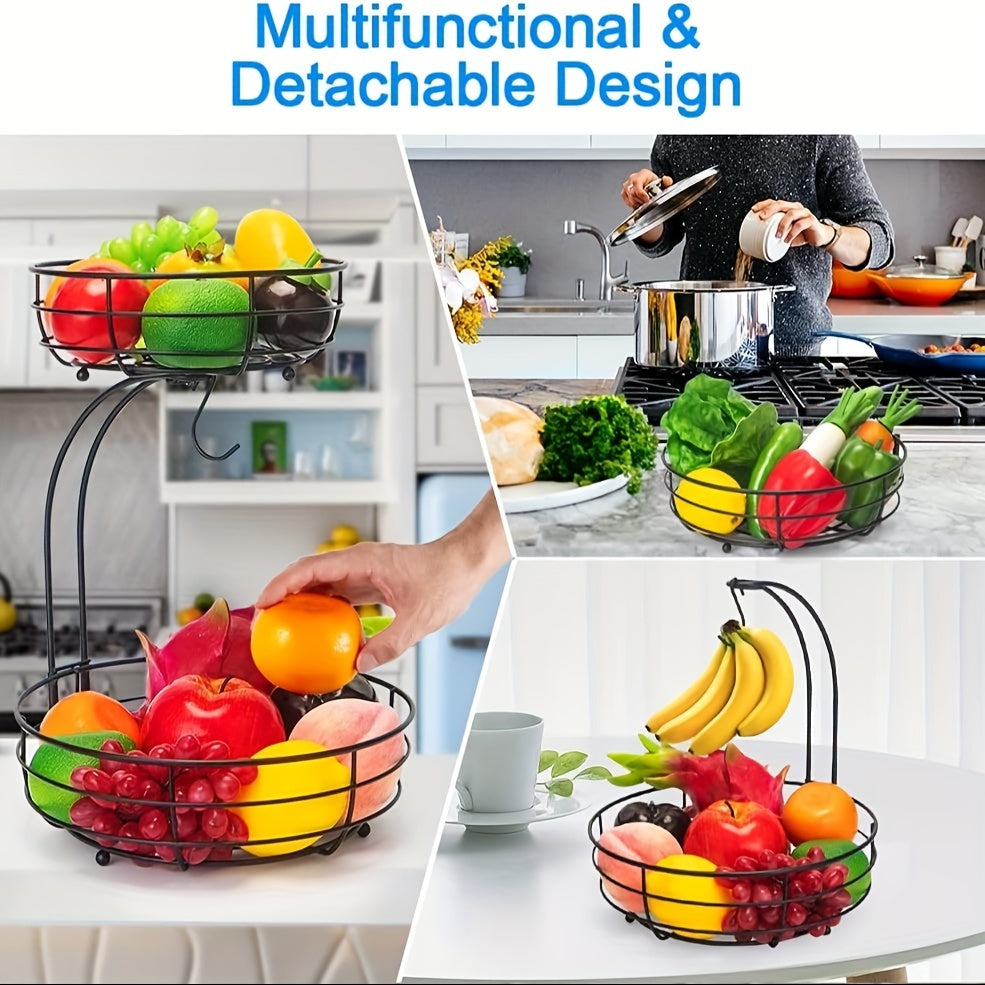 FruitGlam Mand - Elegante 2-Laagse Metaal Organizer met Bananenhouder