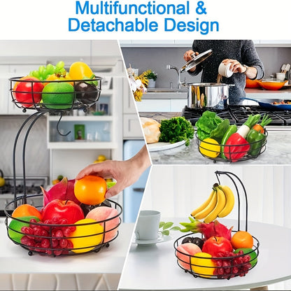FruitGlam Mand - Elegante 2-Laagse Metaal Organizer met Bananenhouder