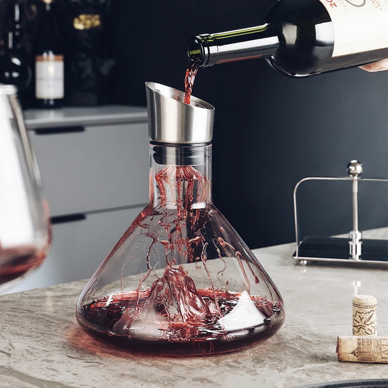 Wijnkaraf – Glas met metaalafwerking – Voor decanteren van wijn