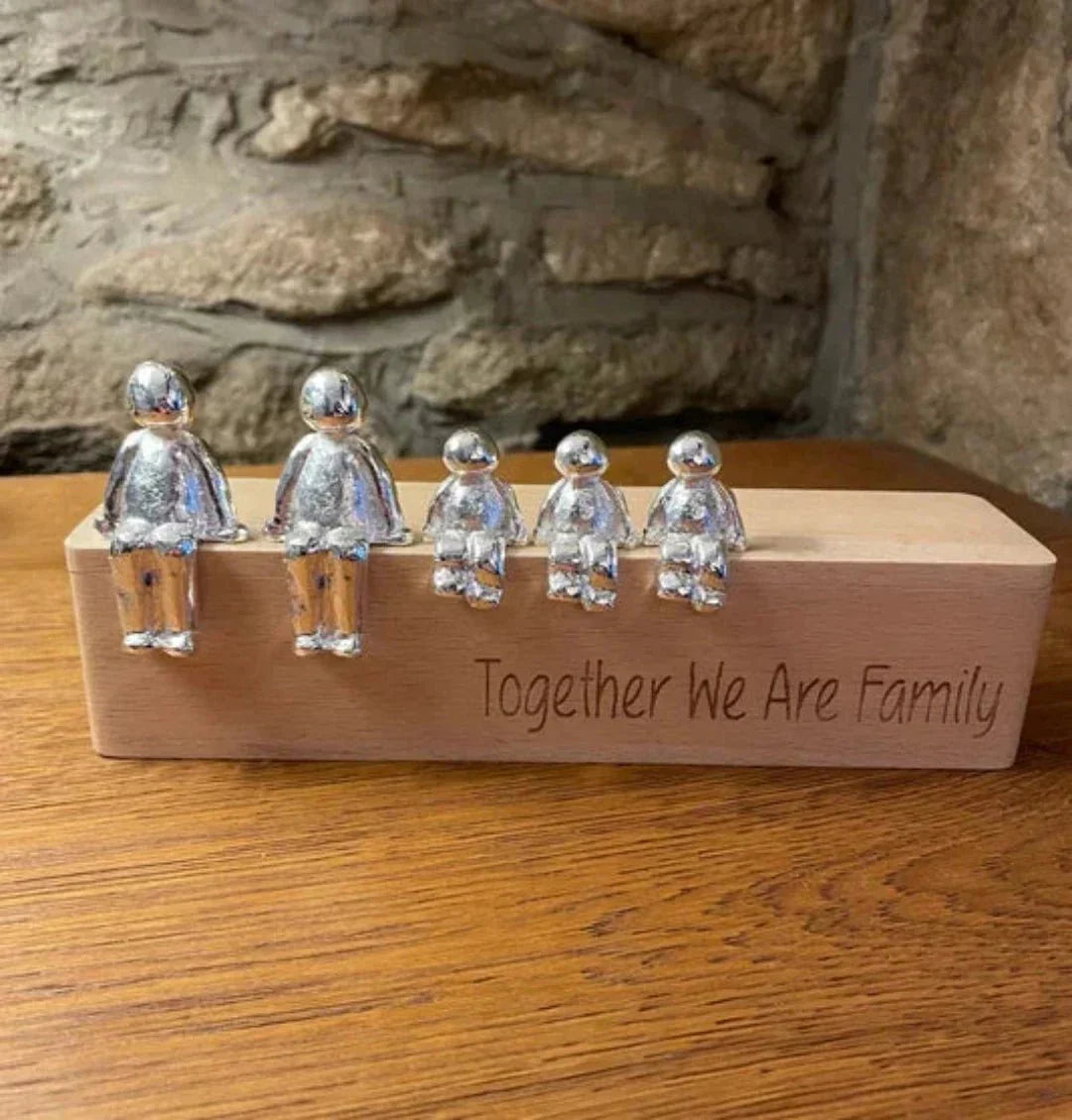 Familiebeeld – Herinneringskunstwerk – Metaal en hout – Voor interieurdecoratie
