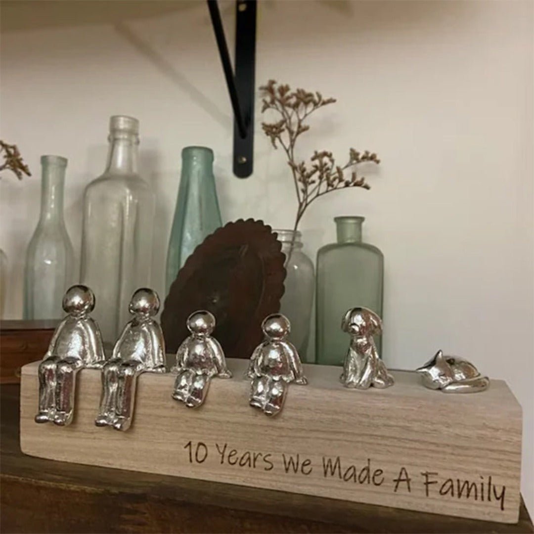 Familiebeeld – Herinneringskunstwerk – Metaal en hout – Voor interieurdecoratie