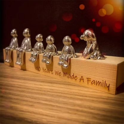 Familiebeeld – Herinneringskunstwerk – Metaal en hout – Voor interieurdecoratie