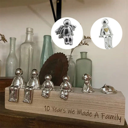 Familiebeeld – Herinneringskunstwerk – Metaal en hout – Voor interieurdecoratie