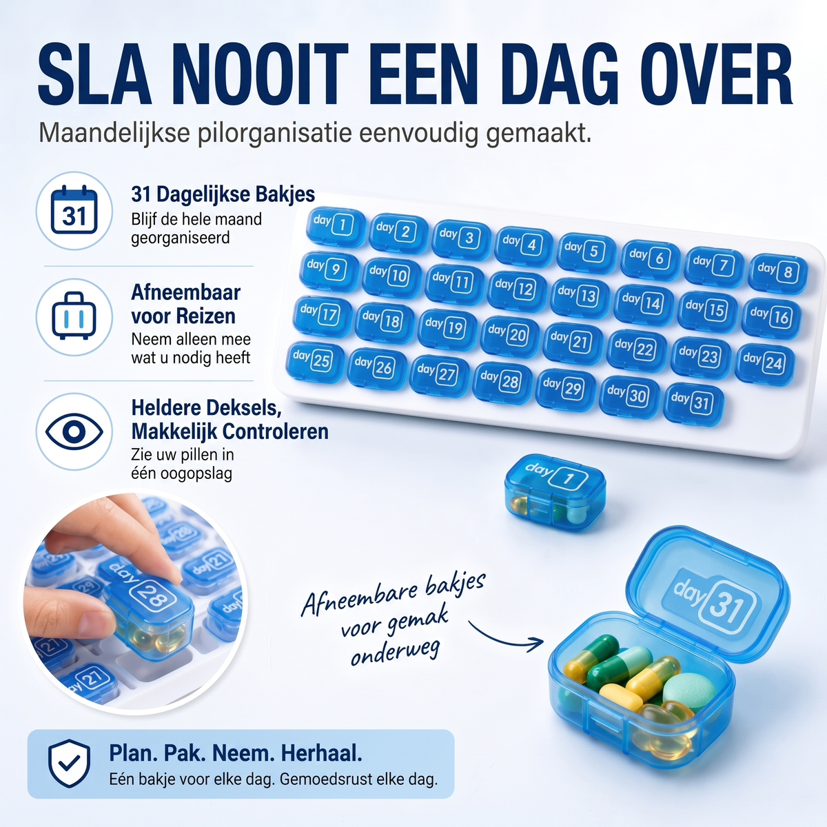 Fittershape 31-Daagse Pillenorganizer – met uitneembare vakjes