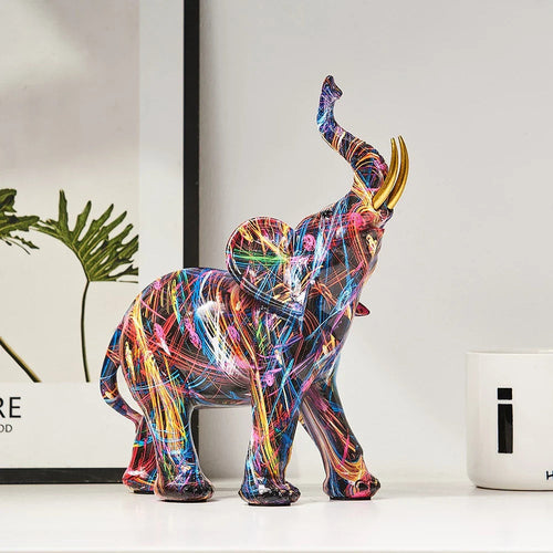 Kunstolifant – Kleurige Patronen – Decoratie voor Woonkamer en Slaapkamer