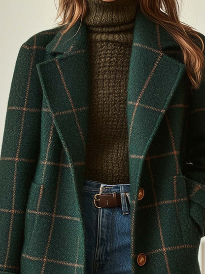Wollen Mantel – Check Patroon – Met Knopen – Voor Dames