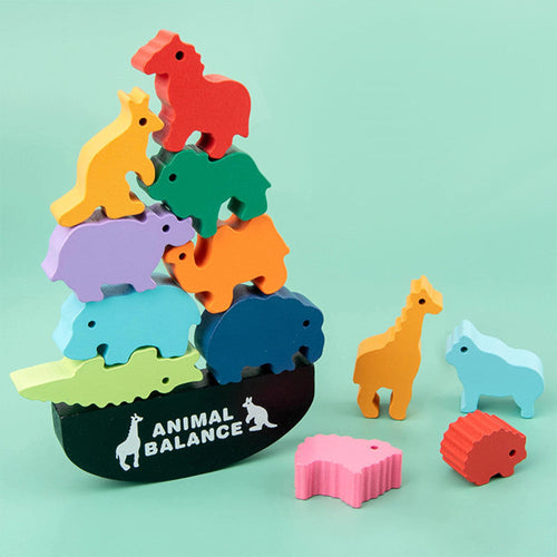 Houten Dieren Balanceerspel – Voor Kinderen – Met Kleurrijke Dierenblokken