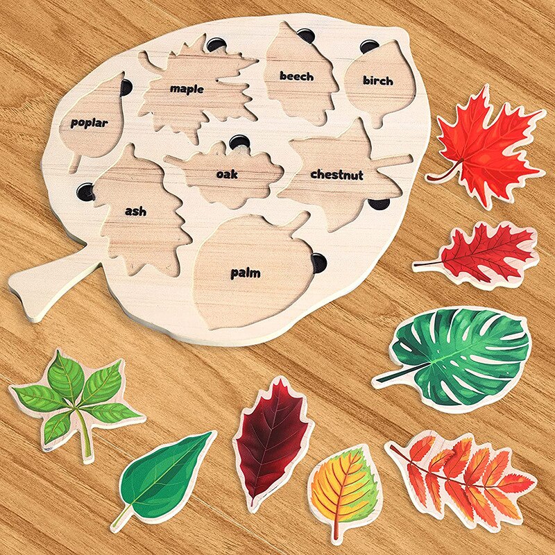 Houten Bladeren Puzzel – Educatief – Voor Kinderen – Met Bladherkenning